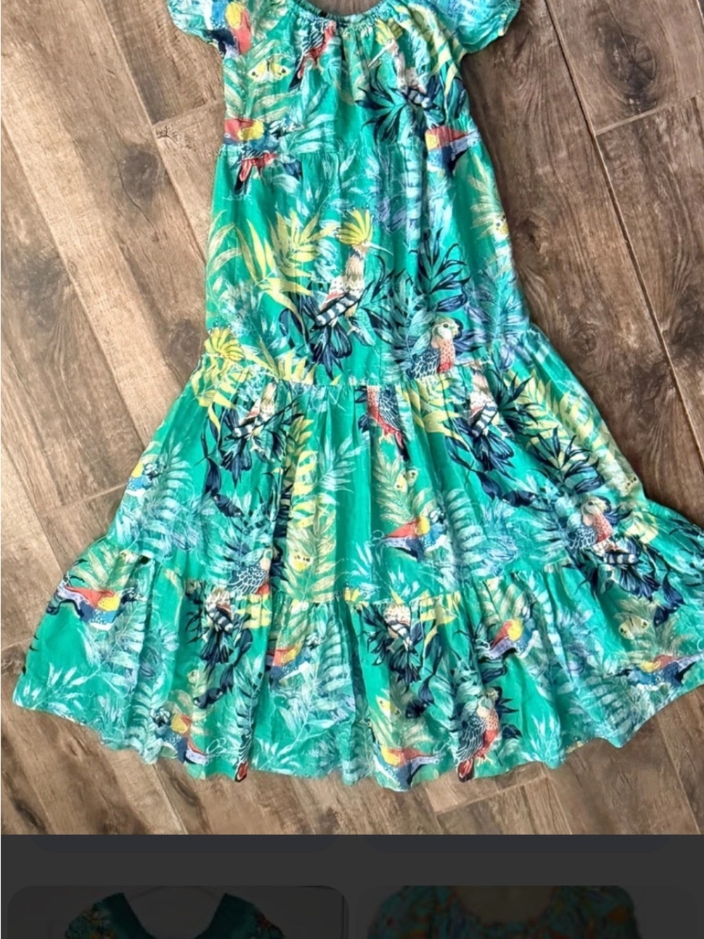Anthropologie Maeve Sz Med Green Tropical Maxi Dress with Puff Sleeves - Picture 13 of 14